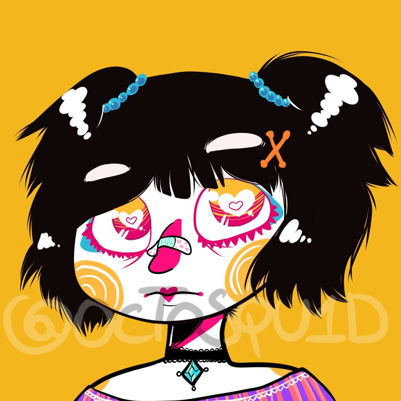 Drawing of a cartoon character with pigails